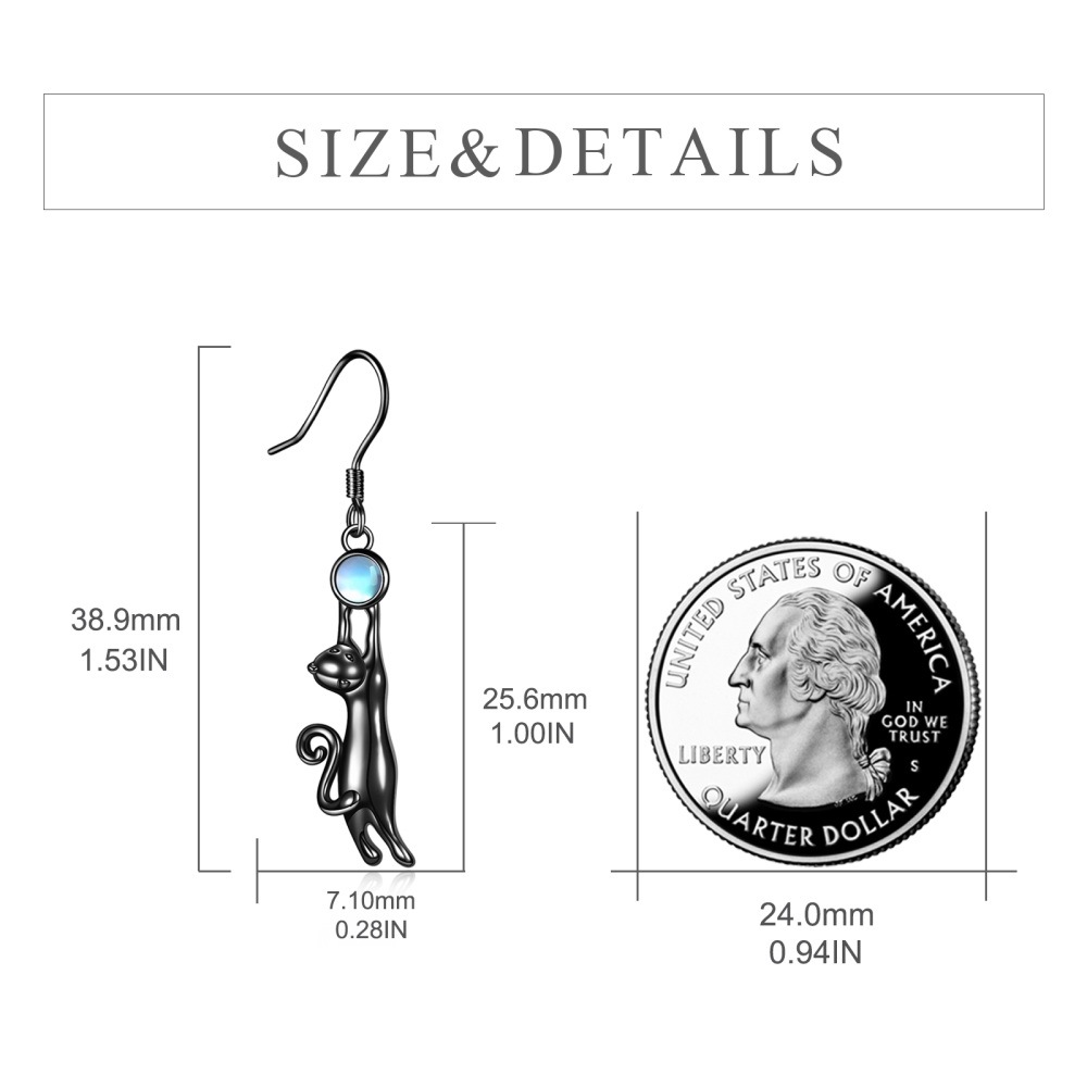 Orecchini a goccia in argento sterling con rodio nero a forma circolare di pietra lunare-4