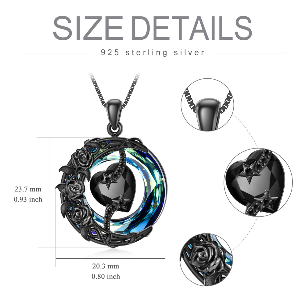 Collier en argent sterling et rhodium noir avec pendentif circulaire en forme de rose et d-6