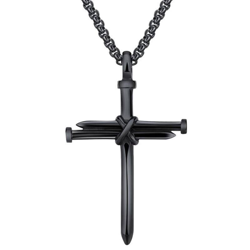 Collier en argent sterling avec pendentif croix en rhodium noir pour hommes-1