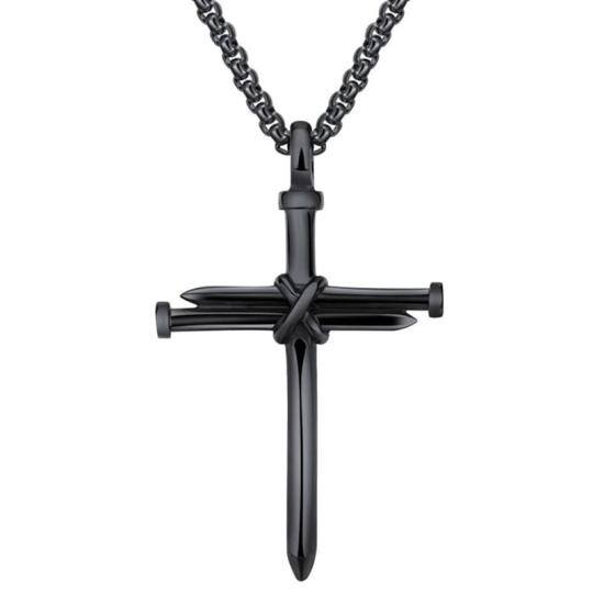 Sterling zilver met zwart rodium kleur Cross hanger ketting voor mannen