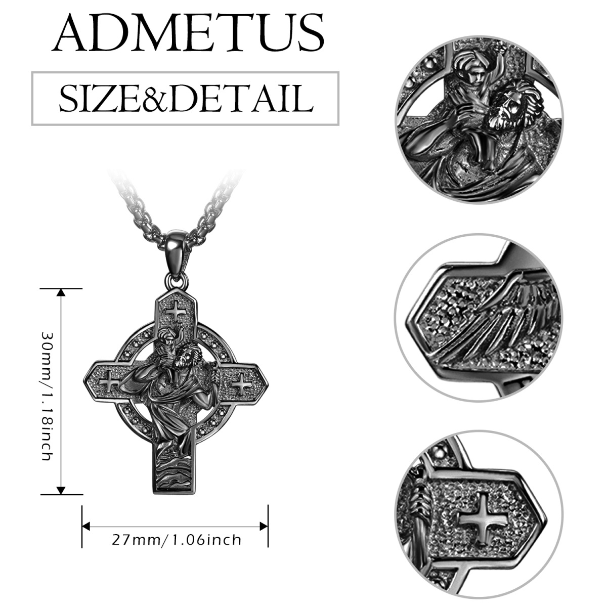 Sterling Silber mit schwarzem Rhodium Farbe Kreuz & Saint Christopher Anhänger Halskette m-5