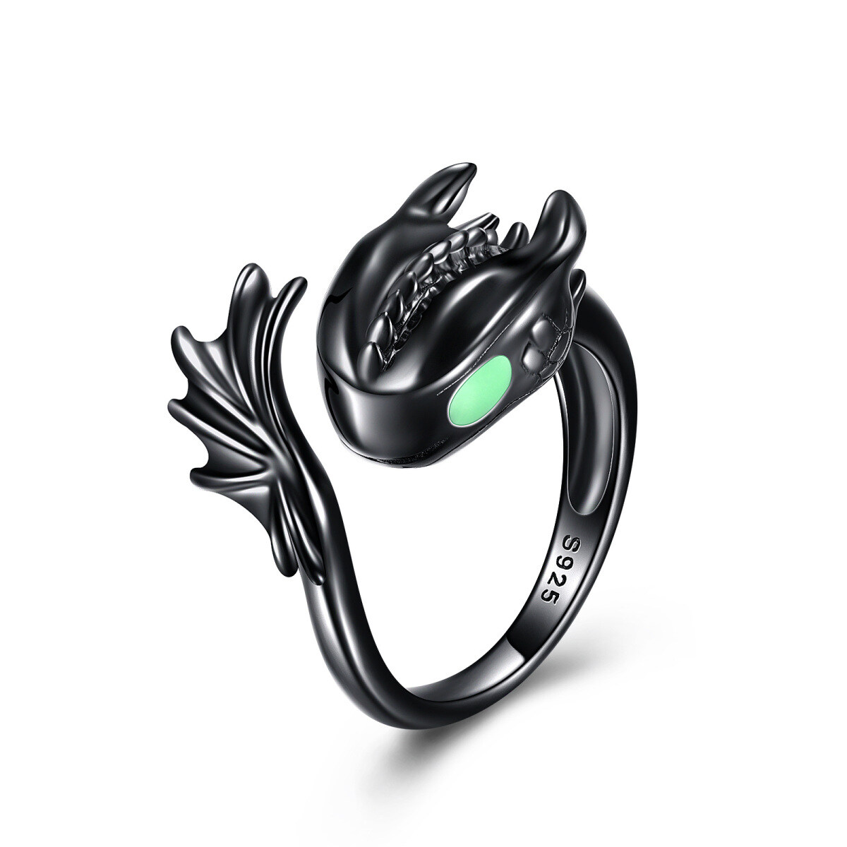 Sterling Silver with Black Rhodium Color Dragon Open Ring-1