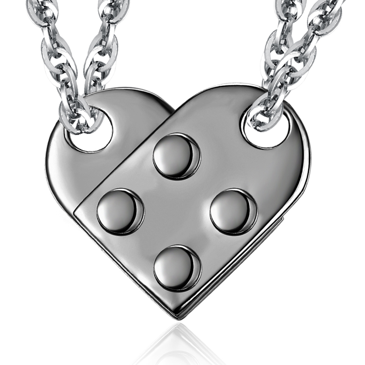 Sterling Silver with Black Rhodium Color Heart & Lock Pendant Necklace-1