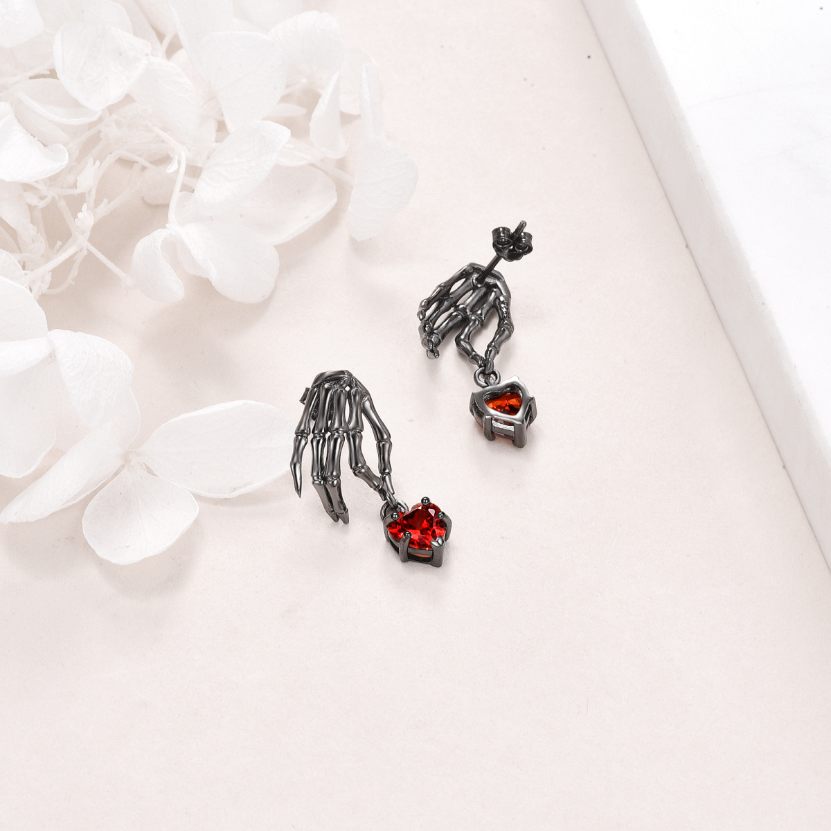 Boucles d'oreilles pendantes en argent sterling avec cœur de couleur rhodium noir et zircone cubique pour femme-4