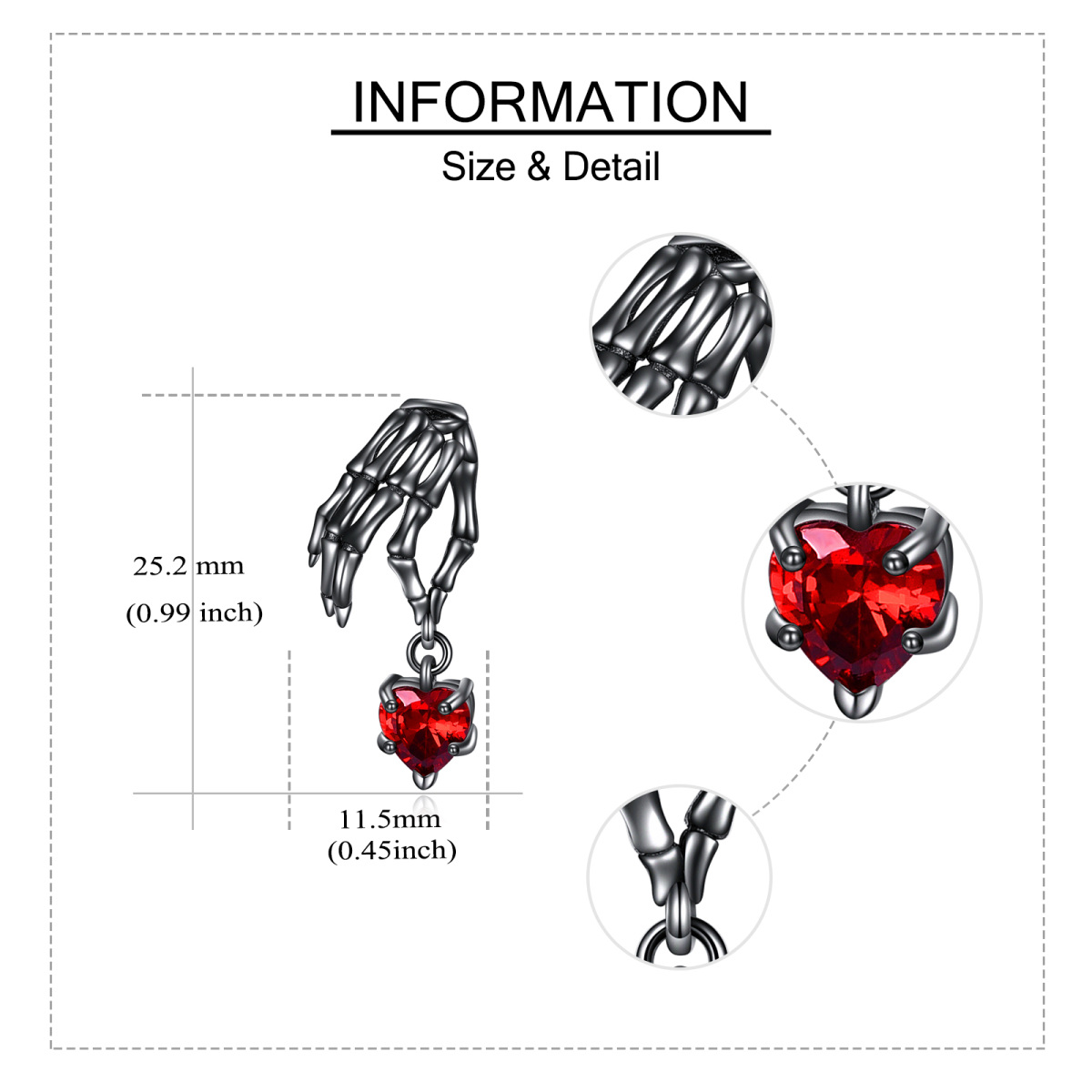 Pendientes colgantes de plata de ley con circonita cúbica y forma de corazón de color rodio negro para mujer-5