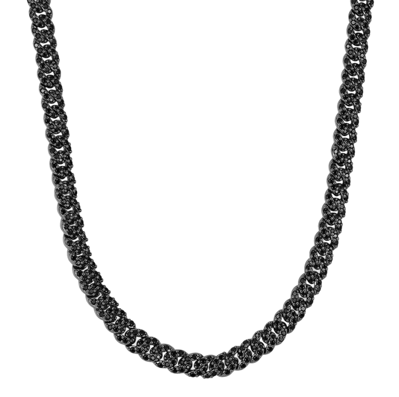 Sterling Silver with Black Color Iced Out Cuban Link Chain for Men 5mm-1