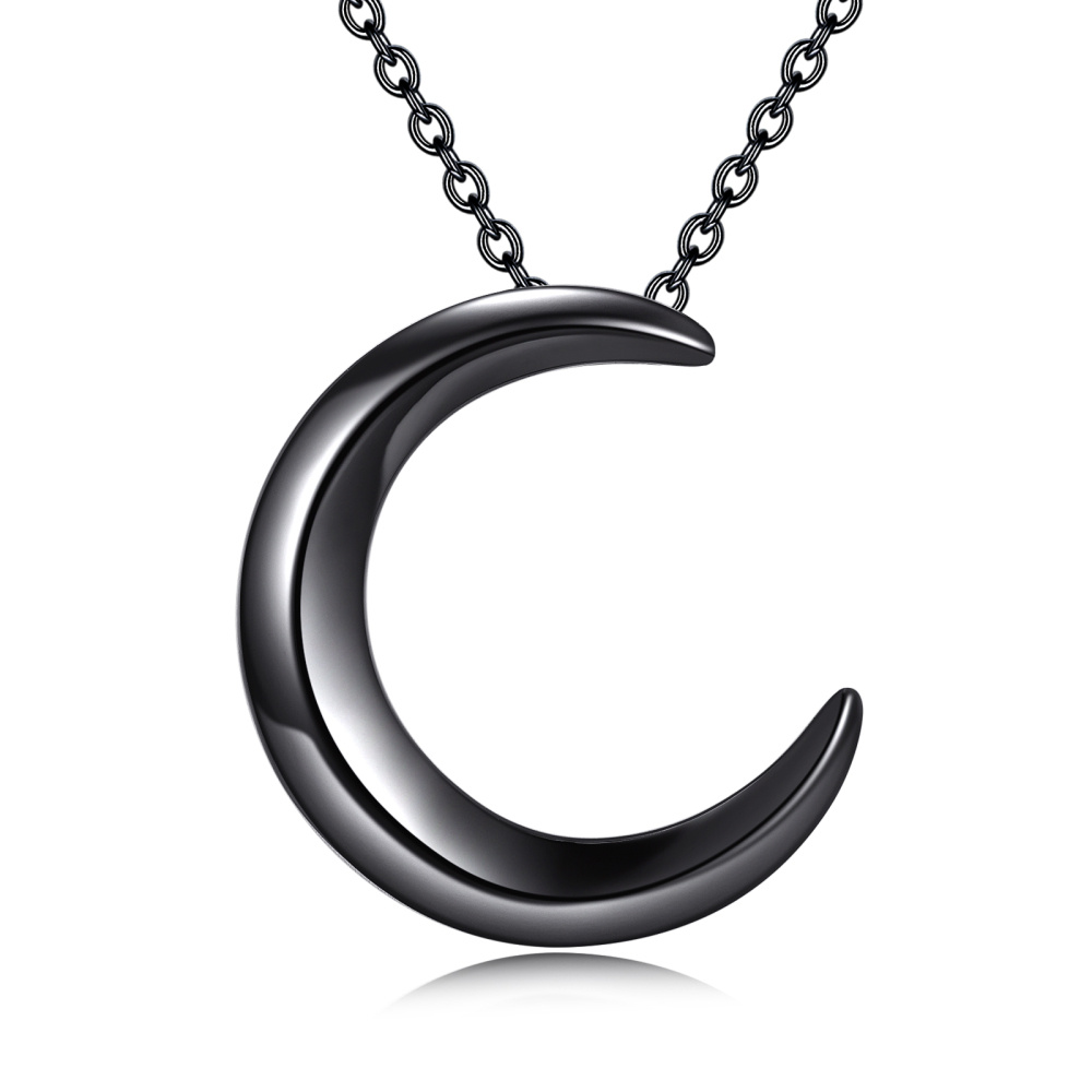 Collana con ciondolo a forma di luna in argento sterling e rodio nero-1