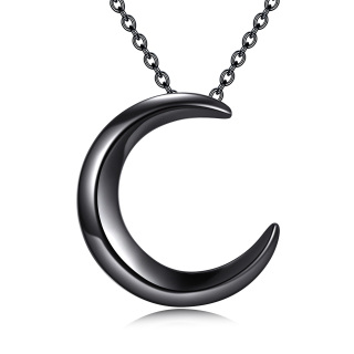 Sterling Silver with Black Rhodium Color Moon Pendant Necklace-29