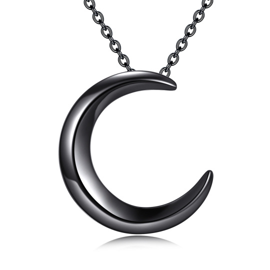 Sterling Silver with Black Rhodium Color Moon Pendant Necklace