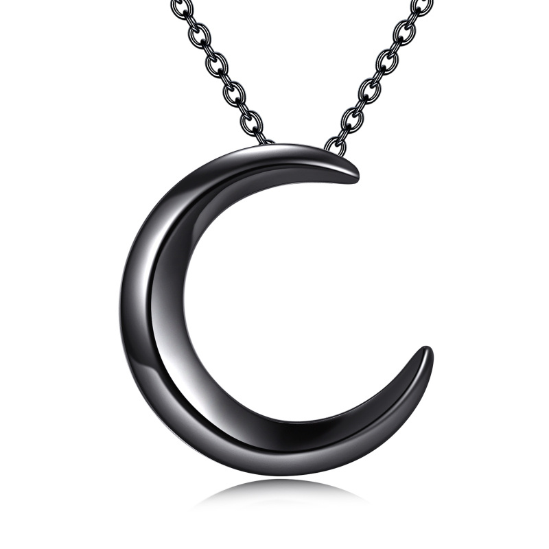 Collar Colgante Luna Plata de Ley con Rodio Negro-18