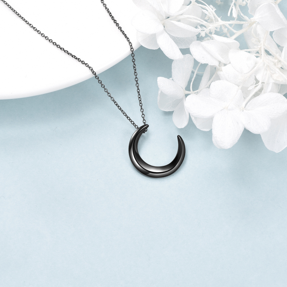 Collier en argent sterling avec pendentif lune en rhodium noir-4