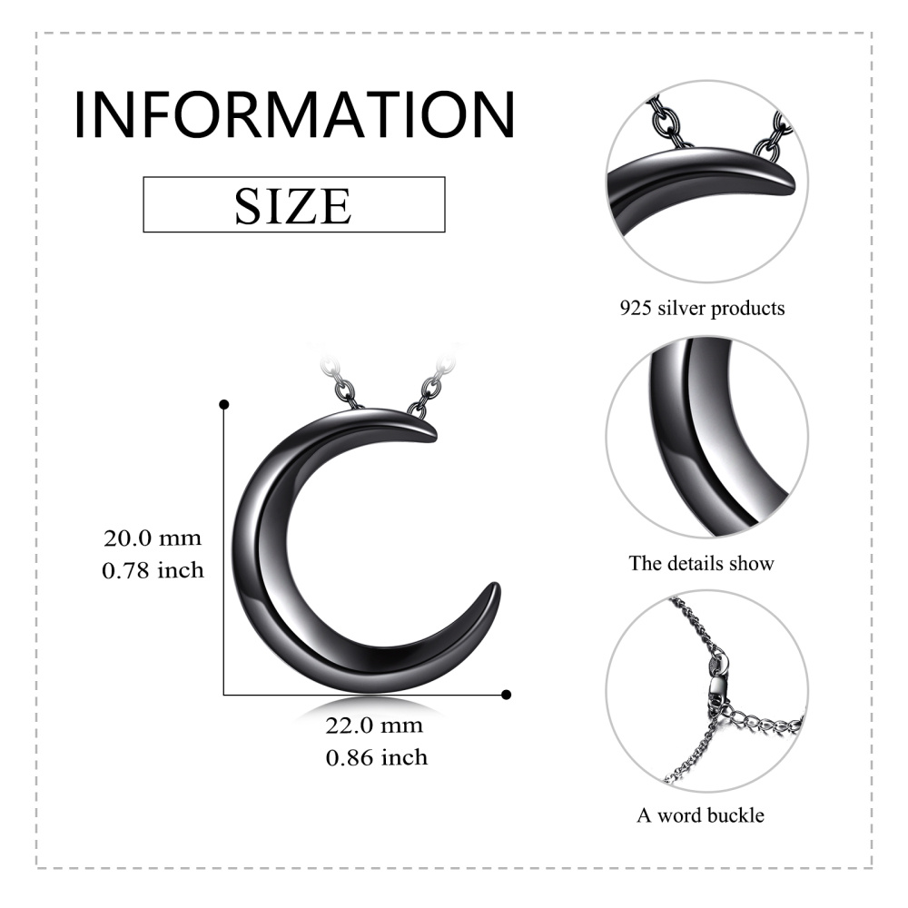 Collana con ciondolo a forma di luna in argento sterling e rodio nero-5
