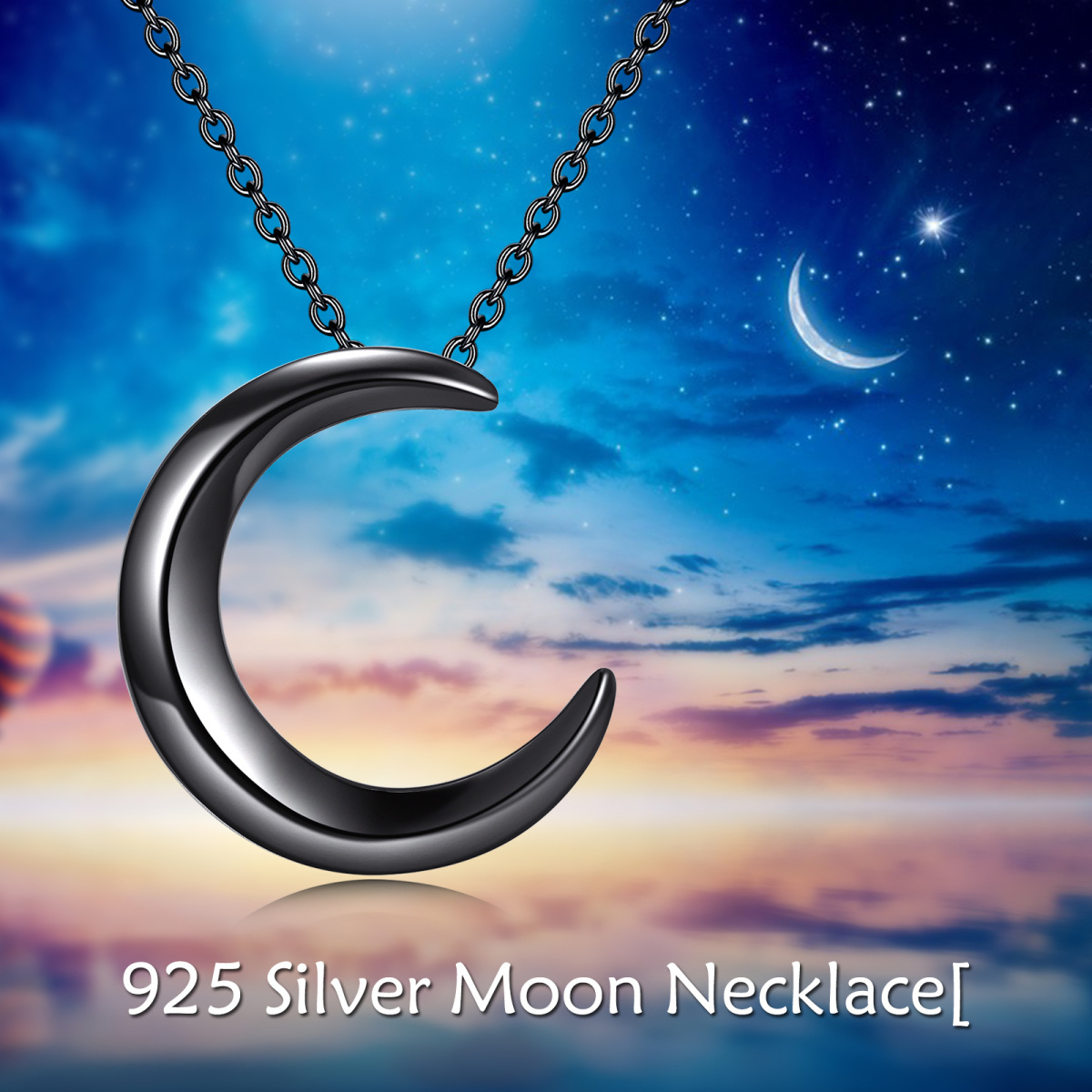 Collier en argent sterling avec pendentif lune en rhodium noir-6