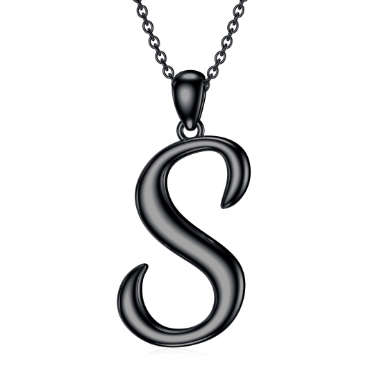 Collier en argent sterling avec pendentif en rhodium noir avec lettre initiale S