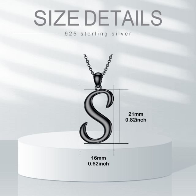 Sterling Silver with Black Rhodium Color Pendant Necklace with Initial Letter S-5