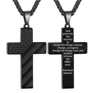 Sterling Silver with Black Rhodium Color Personalized Engraving & Cross Pendant Necklace-1