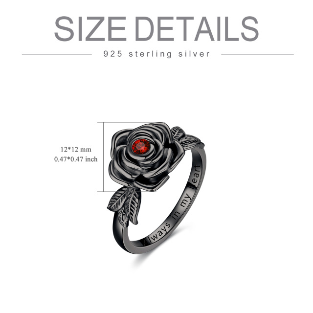 Sterling Silver with Black Rhodium Color Red Crystal Rose Cremation Urn Ring for Women-6