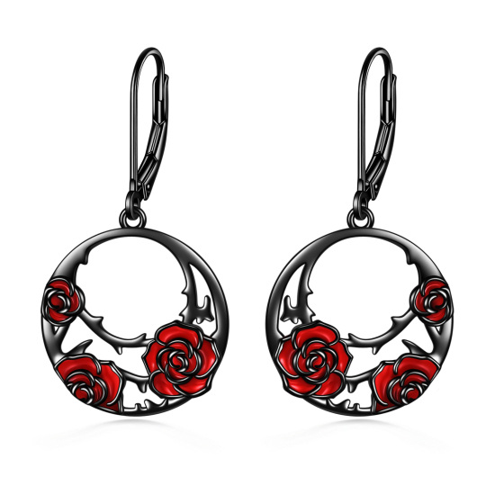 Boucles d'oreilles à levier en argent sterling avec rose de couleur rhodium noir