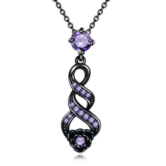 Collana con ciondolo a forma di rosa in argento sterling con zirconi cubici color rodio nero