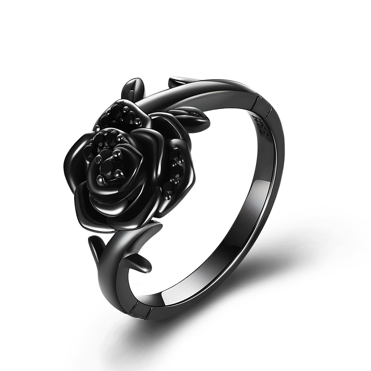 Sterling Silver with Black Rhodium Color Cubic Zirconia Rose Ring-1