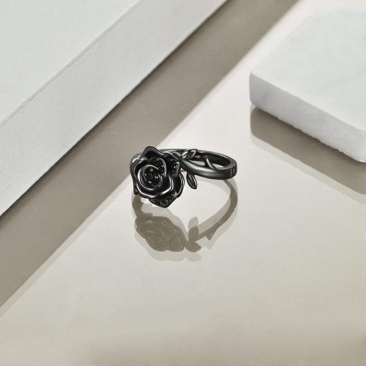 Sterling Silver with Black Rhodium Color Cubic Zirconia Rose Ring-3