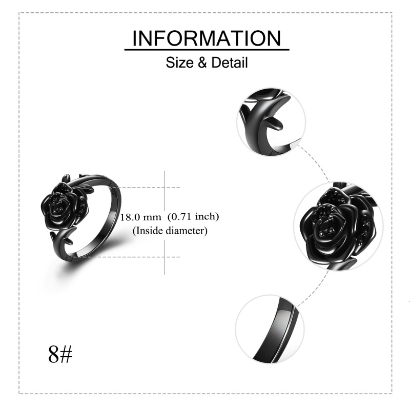 Srebrny pierścionek z cyrkonią sześcienną w kolorze czarnego rodu w kształcie róży-5
