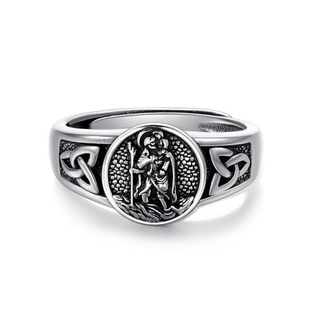 Sterling Silver with Black Rhodium Color Saint Christopher Open Ring-1