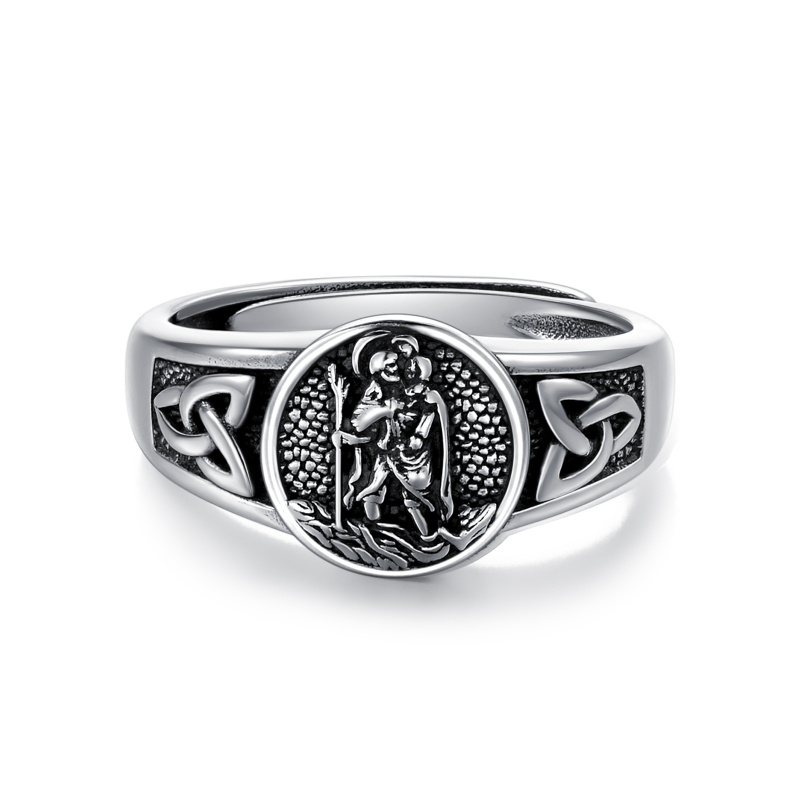 Sterling Silber mit schwarzem Rhodium Farbe Saint Christopher Open Ring-18