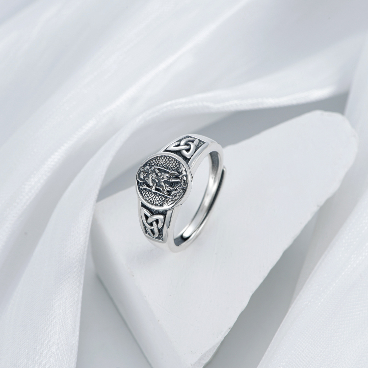 Sterling Silber mit schwarzem Rhodium Farbe Saint Christopher Open Ring-4