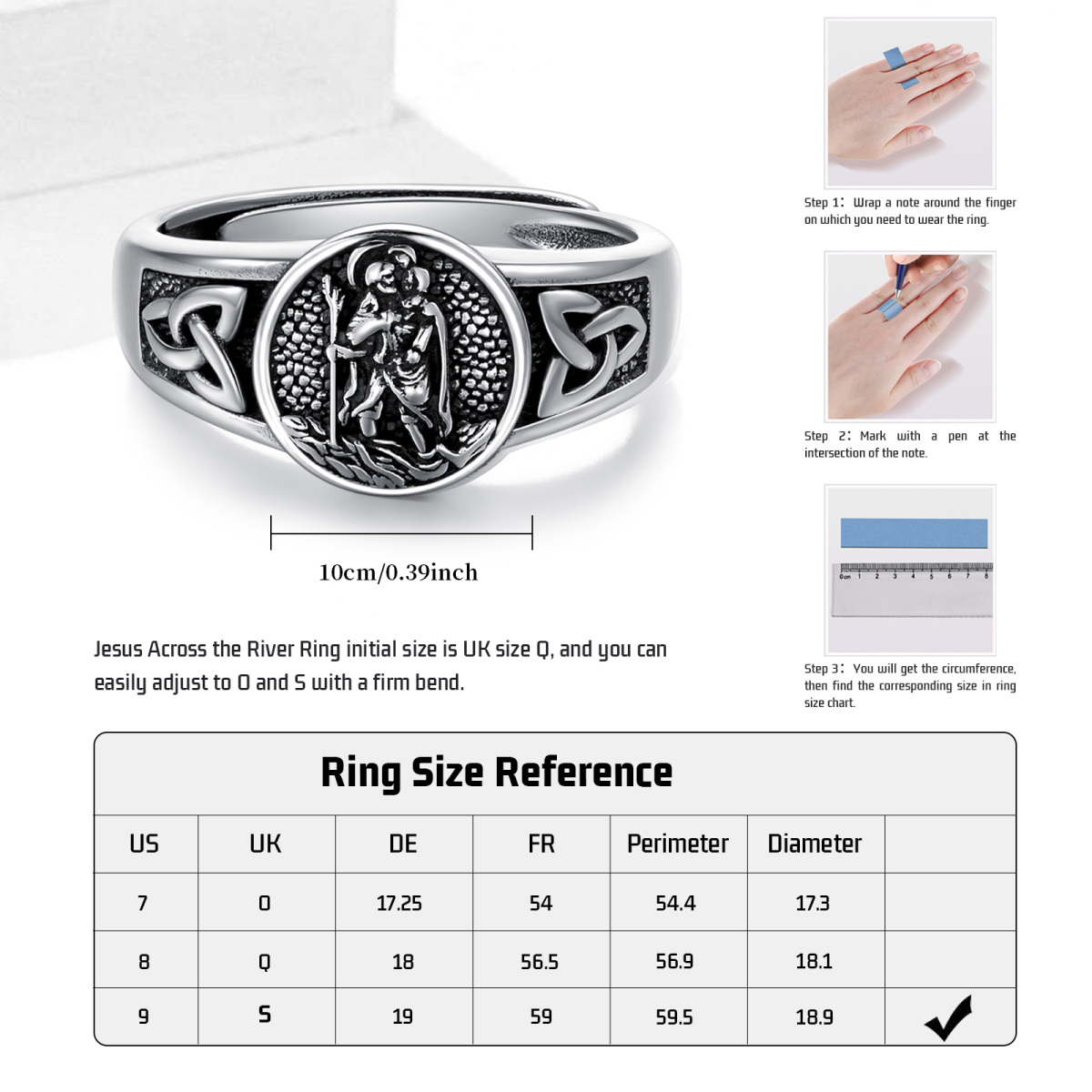 Sterling Silver with Black Rhodium Color Saint Christopher Open Ring-7