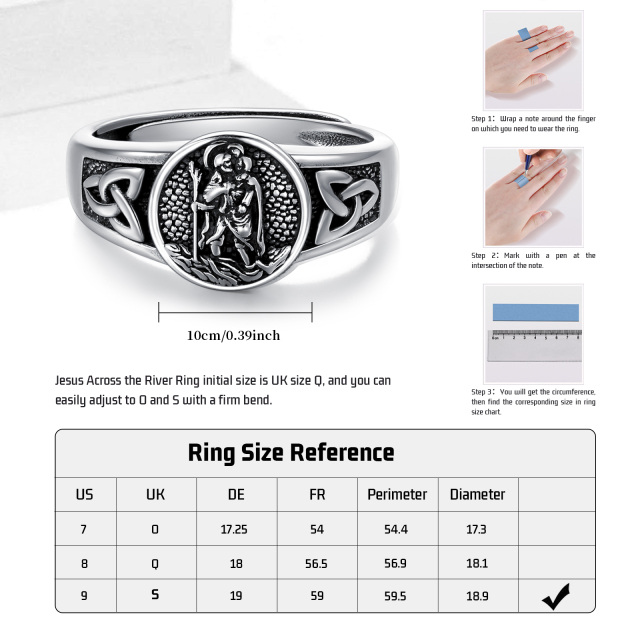 Sterling Zilver met Zwart Rhodium Kleur Sint Christoffel Open Ring-7