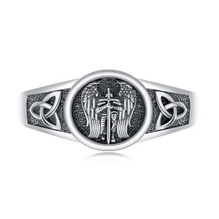 Sterling Silver with Black Rhodium Color Saint Michael Open Ring-24