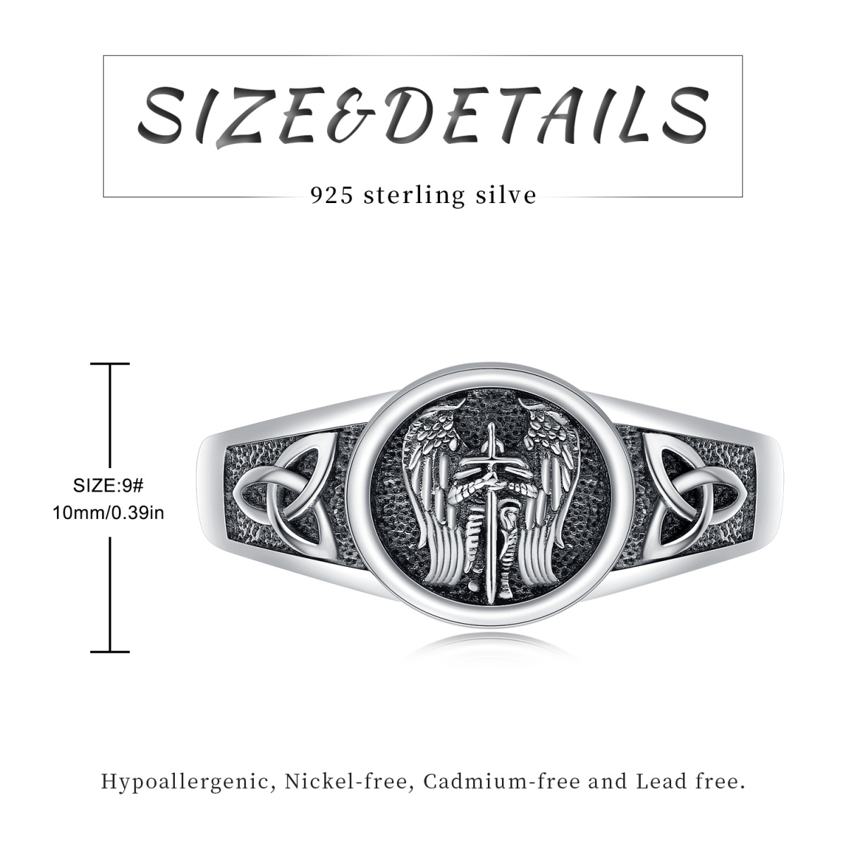 Sterling Silber mit schwarzem Rhodium Farbe Saint Michael Open Ring-7