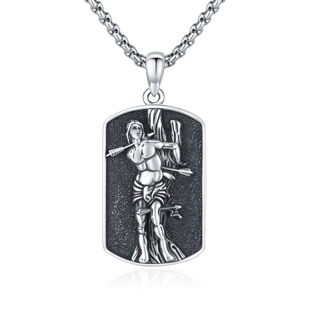 Collier pendentif Saint-Sébastien en argent sterling avec rhodium noir