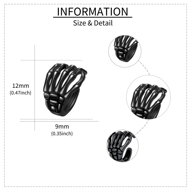 Brincos de punho de caveira em prata esterlina com ródio preto-5