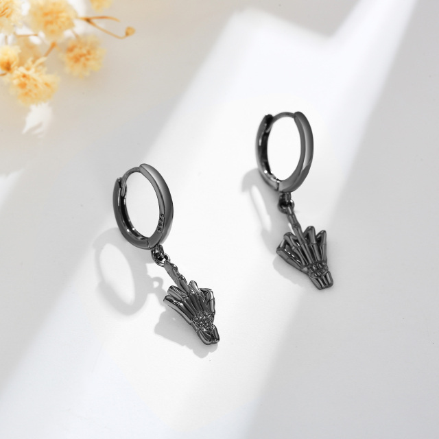 Sterling Silver with Black Rhodium Color Skull Hand Drop Earrings-3