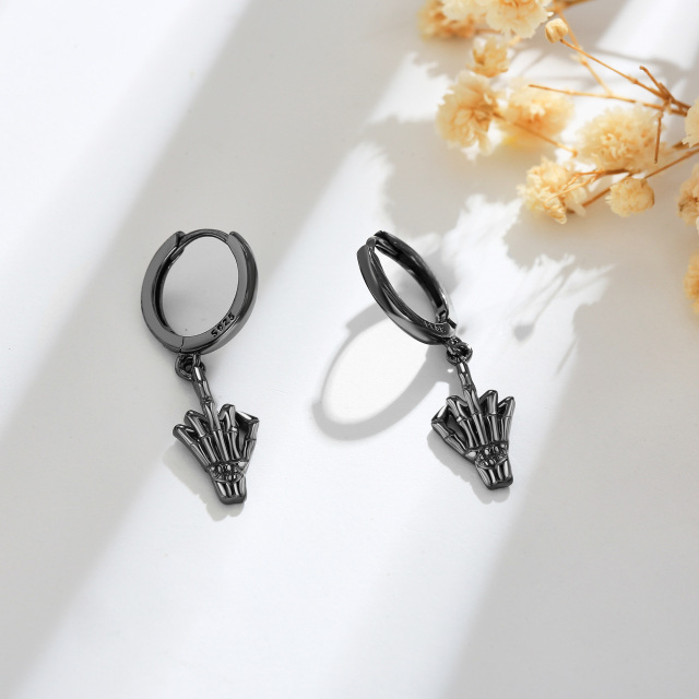 Boucles d'oreilles pendantes en argent sterling avec motif tête de mort et rhodium noir-4