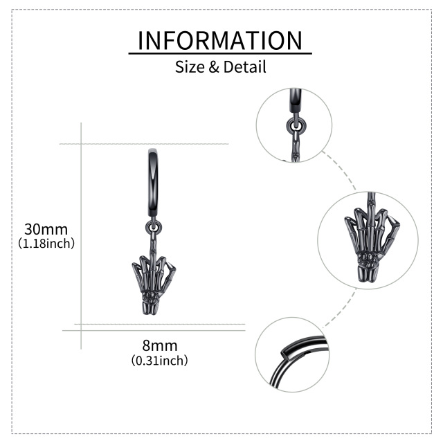 Tropfenohrringe aus Sterlingsilber mit schwarzer Rhodiumfarbe und Totenkopfhand-5