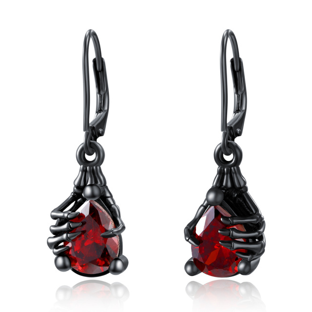 Pendientes colgantes con forma de mano de calavera y circonitas cúbicas de color rodio negro en plata de ley