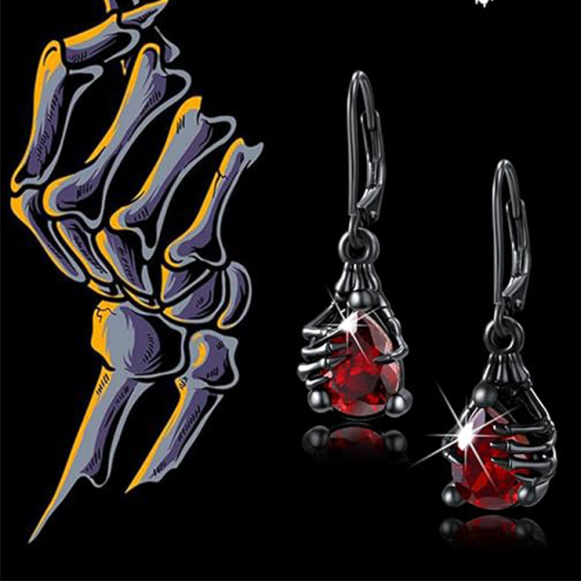 Boucles d'oreilles pendantes en argent sterling avec zircone cubique couleur rhodium noir en forme de tête de mort-4