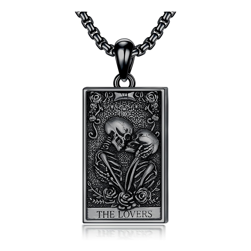 Collier avec pendentif en argent sterling et rhodium noir en forme de tête de mort pour homme-1