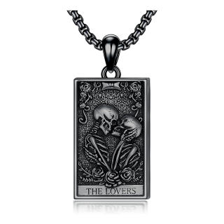 Sterling Silver with Black Rhodium Color Skull Pendant Necklace for Men-4