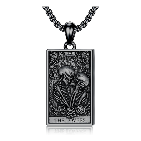 Sterling Silver with Black Rhodium Color Skull Pendant Necklace for Men