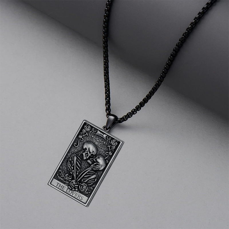 Collier avec pendentif en argent sterling et rhodium noir en forme de tête de mort pour homme-3