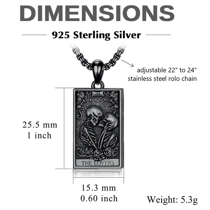 Collier avec pendentif en argent sterling et rhodium noir en forme de tête de mort pour homme-4