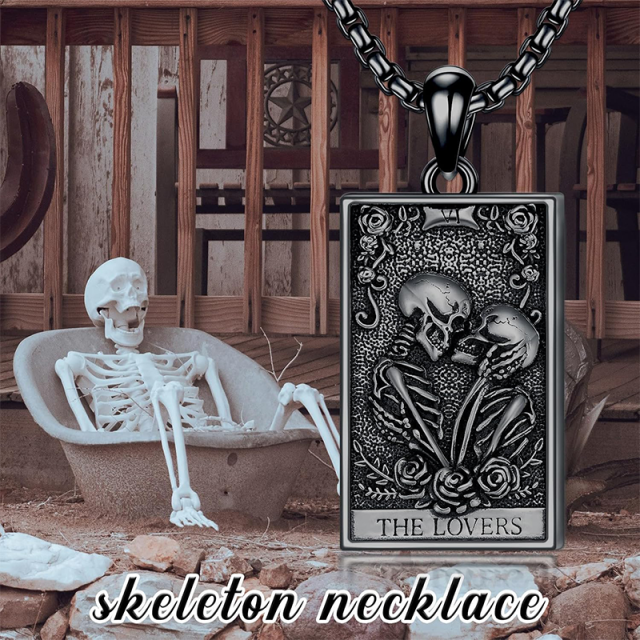 Collier avec pendentif en argent sterling et rhodium noir en forme de tête de mort pour homme-5