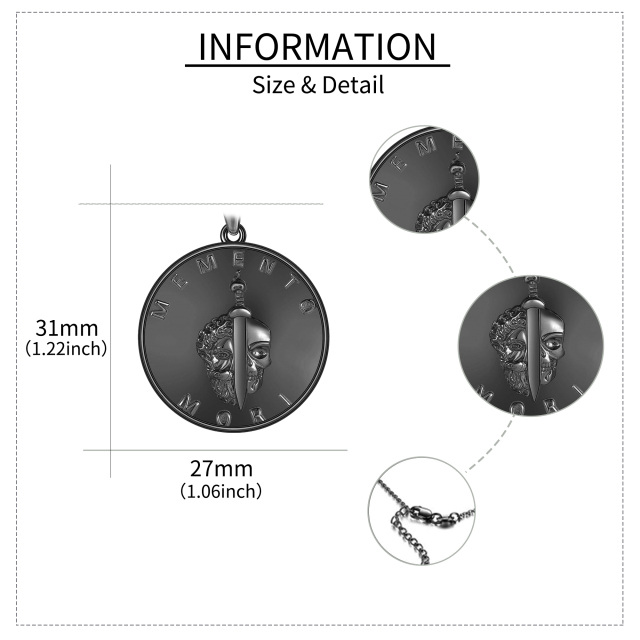 Colar com pingente de moeda de caveira de árvore da vida em prata esterlina com ródio preto para homens-5