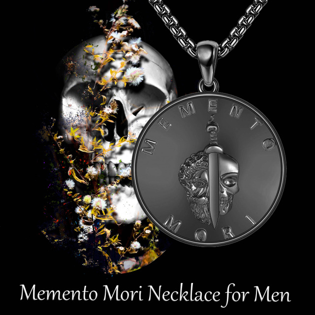 Collier avec pendentif en forme de tête de mort en argent sterling avec rhodium noir pour homme-6