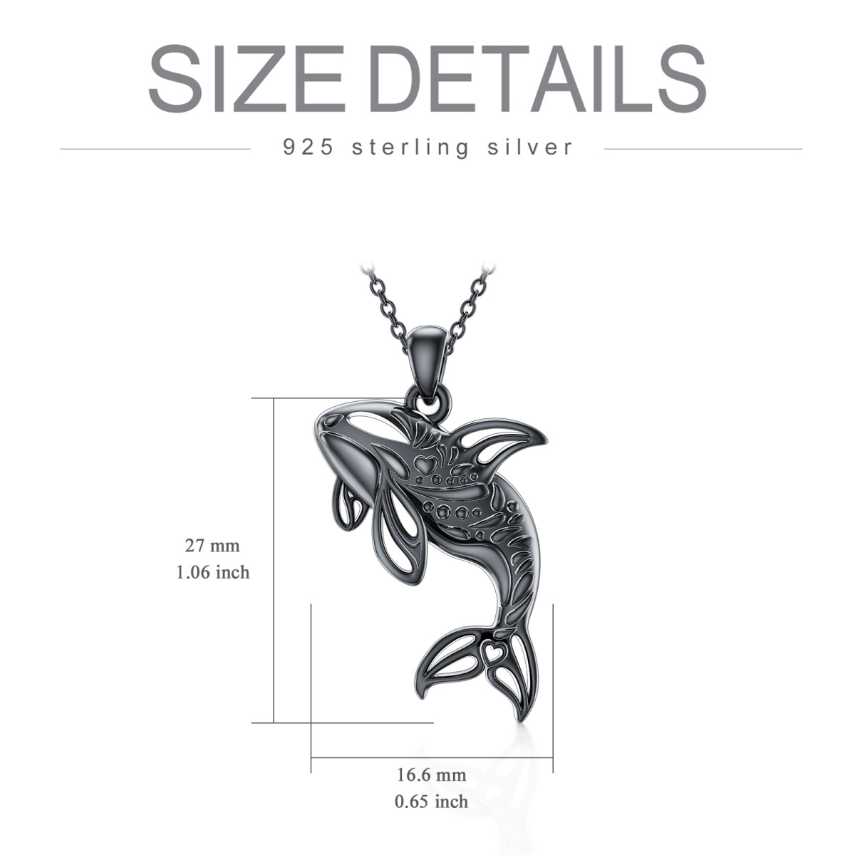 Collier avec pendentif baleine en argent sterling et rhodium noir-5