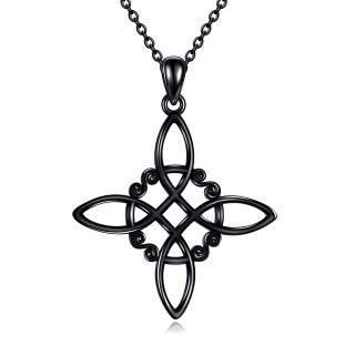 Sterling Silver with Black Rhodium Color Witches Knot Pendant Necklace-56